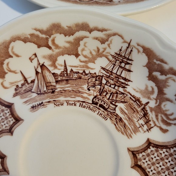 Vintage Alfred Meakin Fair Winds Saucers Set of 4 Brown Staffordshire England - Picture 4 of 9